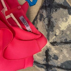 MOQUE Hot pink Neoprene skirt and White Blouse